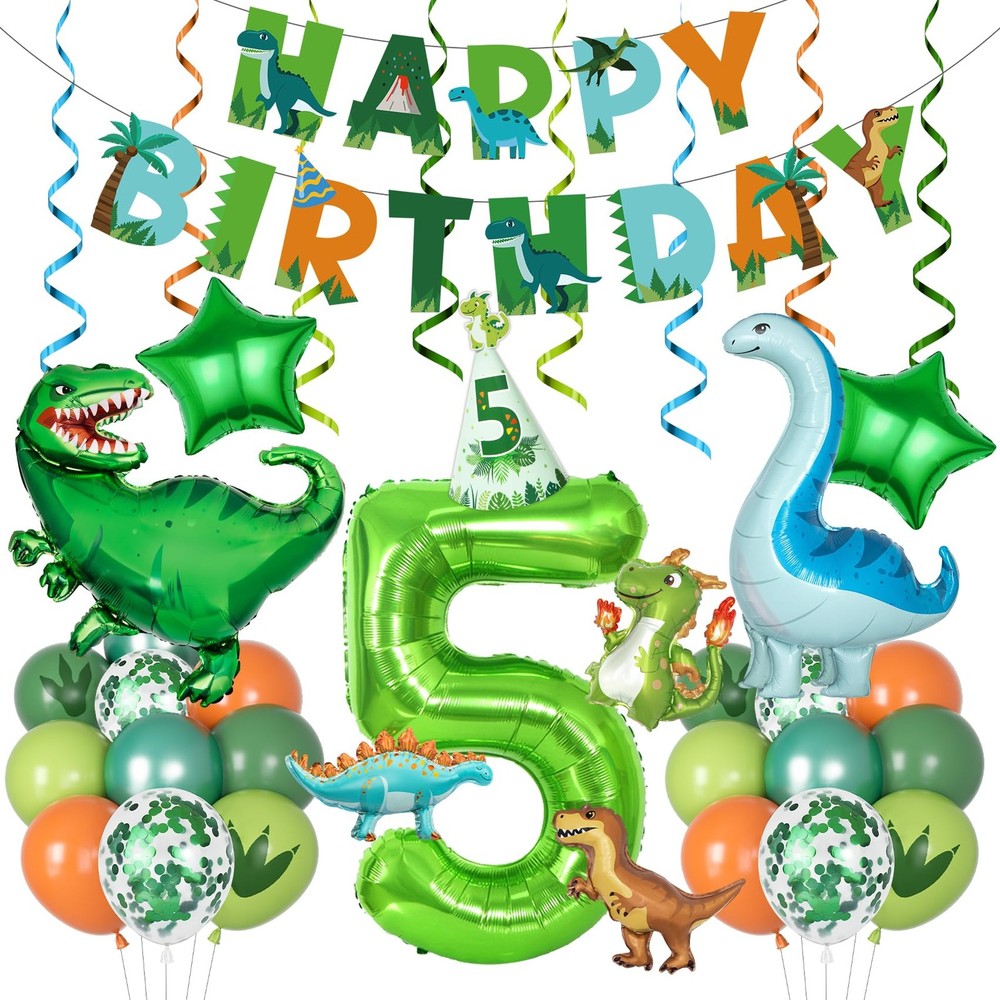 Amandir Dinosaur 5th Birthday Party Decorations for Boys Girl, Foil Green Sta…