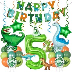 Amandir Dinosaur 5th Birthday Party Decorations for Boys Girl, Foil Green Sta…