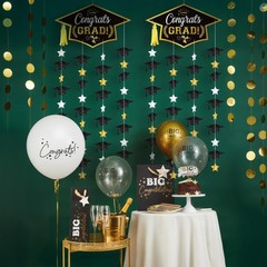 Black and Gold Graduation Cap Garland – Pack Of 2, No DIY | Congrats Grad Garlan