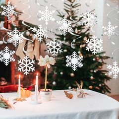 20 Pcs Winter Snowflake Hanging Swirls Decorations – Snowflake White Silver