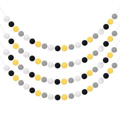 4pcs Pom Pom Garland 6.6 ft 30 Balls for Craft Decor(Black, White, Grey, Yellow)