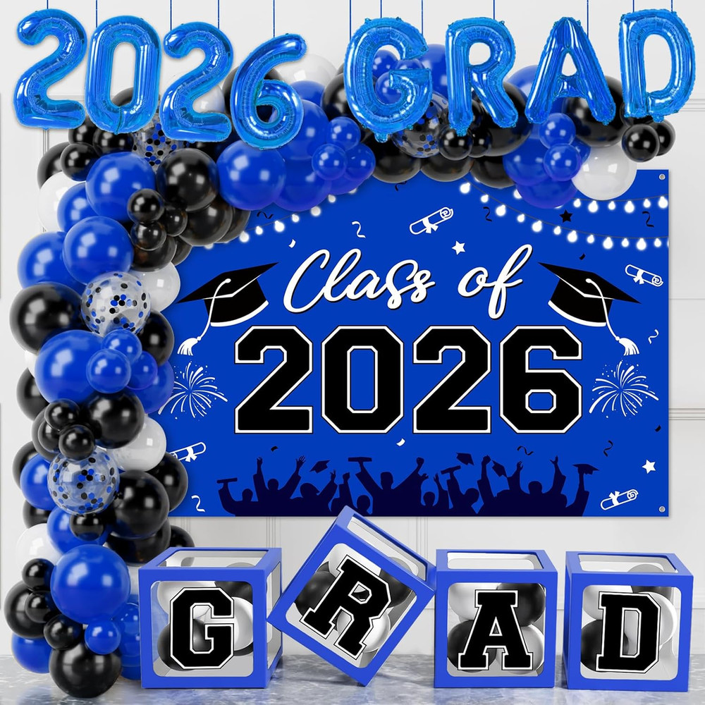 Graduation Decorations 2026, Blue Black Graduation Party Decorations 123Pcs Ball