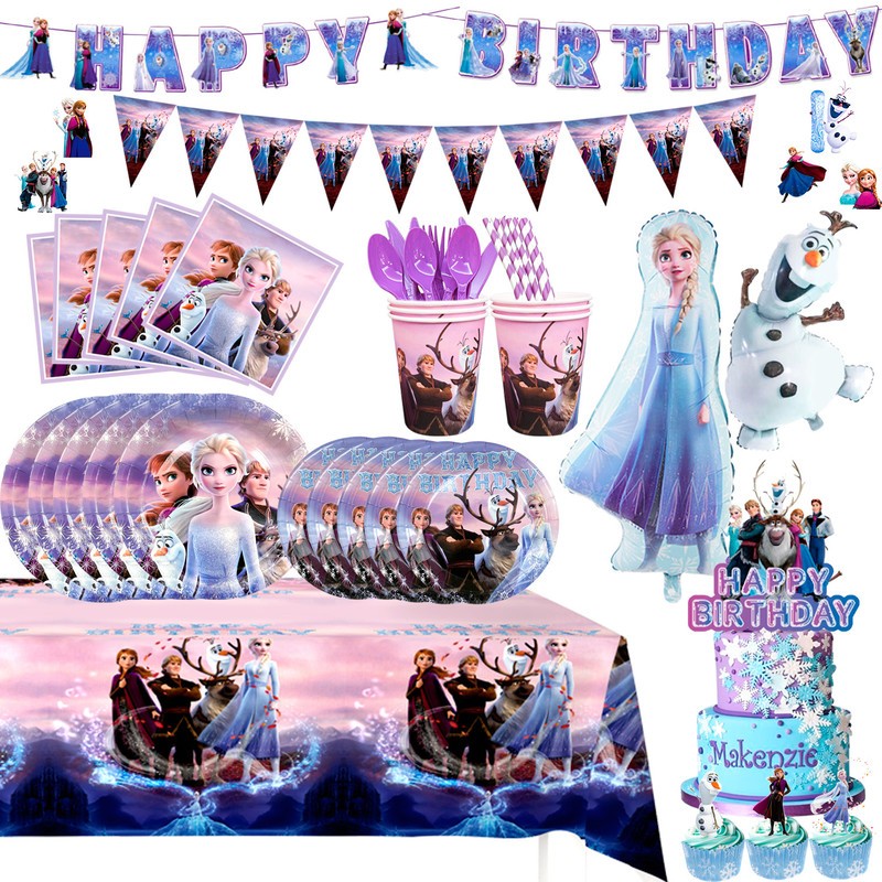 Frozen Party Decorations Disney Princess Birthday Tableware Plate Cups Balloons