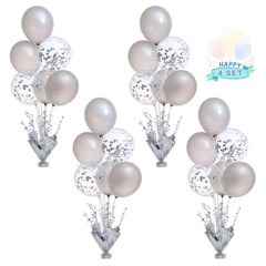 4 Set Silver Table Balloon Centerpiece Kit with Confetti Balloons for Parties
