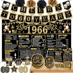 60th Birthday Party Decorations Set, 103 PCS Vintage 1966 Theme, Tableware & Bac