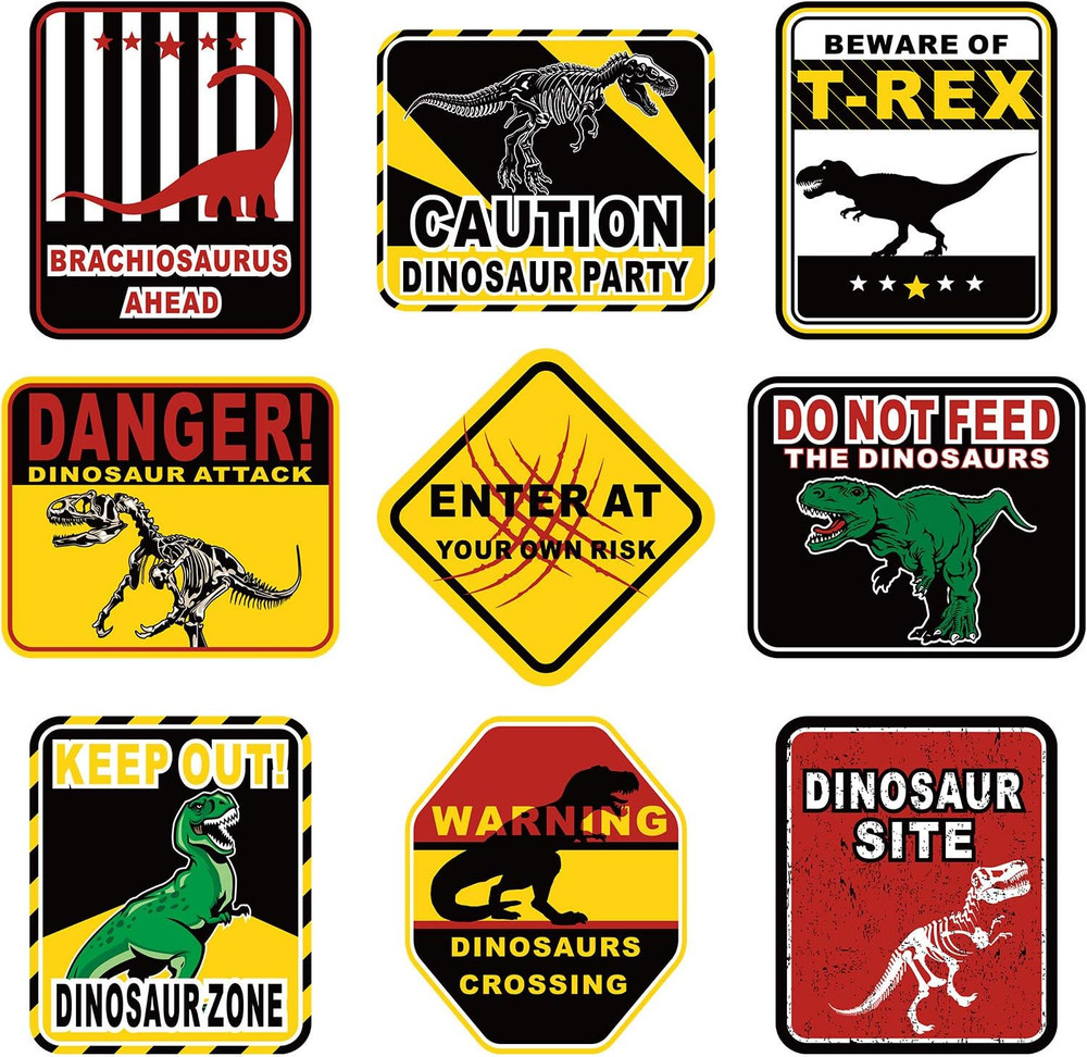 9 Pack Dinosaur Birthday Signs Jurassic Crossing Wall Decor Kids Party Props Set