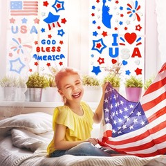 7 Sheets Patriotic Window Gel Clings American Flag Stars I Love USA Window Jelly