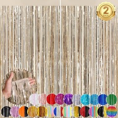 Black Fringe Curtain Party Streamers 2Pack 3.3×8.3 Ft Foil Fringe Backdrop