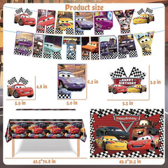 Cartoon Birthday Decorations, Car Themed Party Decorations Set with Balloon, Bac