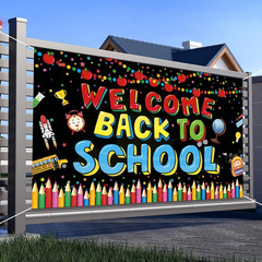 Welcome Back to School Decorations Banner Backdrop Black First Day of School Gar