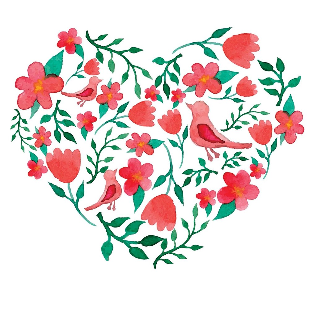 Valentine Napkins FLORAL HEART 20 Valentines Cocktail Napkins Floral Heart Bird