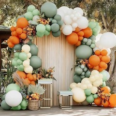 Dusty Green Orange White Balloon Garland, Double Burnt Orange Sage Green Ivor…