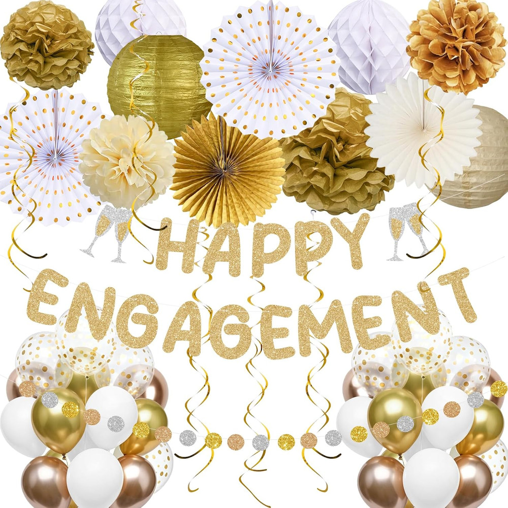 Engagement Party Decorations Glitter Champagne Gold Happy Engagement Banner