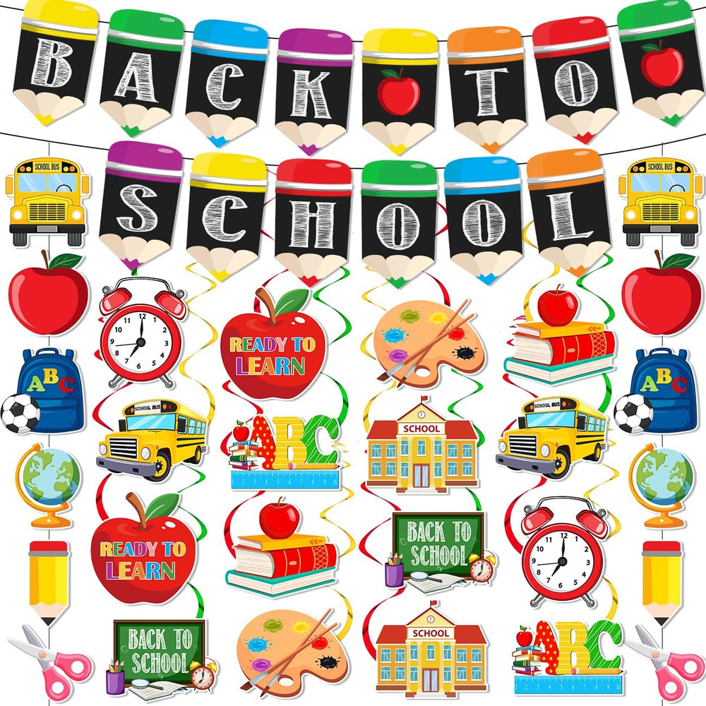 Back to School Decorations for Classroom 56PCS Welcome Back Banner and Hanging S