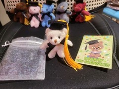 One Mini Teddy Keychain Plush White Graduaction Bears With Card & White Gift Bag