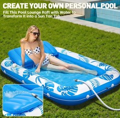 Inflatable Tanning Pool Lounger Float, 71″ x 48″ Large Pool Floats Adult with…