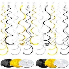 36 Pcs Party Hanging Swirl Decorations Black Gold Silver for Ceiling