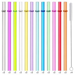 24 PCS, Reusable Straws with 4 Brushes, 10.5″ Long Tritan Hard Plastic Straws…