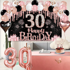 30Th Birthday Decorations for Her, 49Pcs Black Rose Gold Black Happy 30Th Birthd