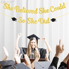 She Believed She Could So She Did Banner – Glitter 10 Feet, No DIY | Gold and Bl
