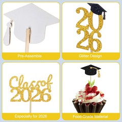 24 Pcs Graduation Cupcake Toppers 2026 – Congrats Grad Decorations Class of 2026