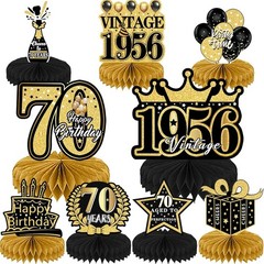 9 Pcs 70th Birthday Decoration for Men Women Happy 70th Birthday Honeycomb Cente