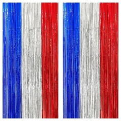 Metallic Red, Silver & Blue Streamers – 3.2×8 Feet for 4th of July Celebrations