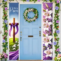 2pcs Easter Door Banner Set 12×71 Inches Spring Hanging Front Porch Welcome S…