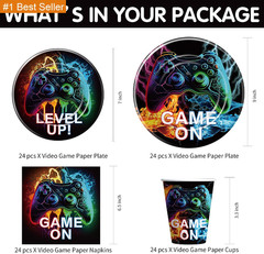 Video Game Birthday Decorations, Game on Birthday Party Supplies, Paper Plate, N