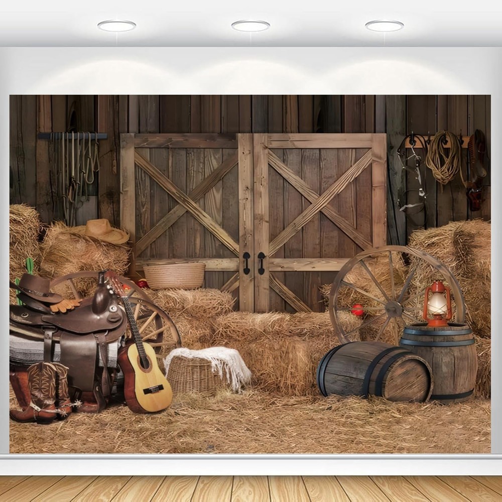 Western Backdrop 10x8ft Cowboy Party Decorations Wild West Country Farm Barn