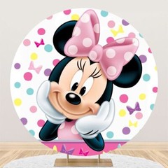 Round Minnie Mouse Backdrop Cover Baby Girl Birthday Party Background Decoration