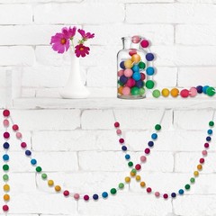 Vintage Felt Pom Pom Garland, 24 Wool Balls on 6.56 FT String, Wall Decor
