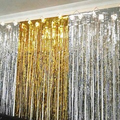2 PCS 3.2×8.2 FT Silver Fringe Curtains Backdrop Streamers Photo Booth Props