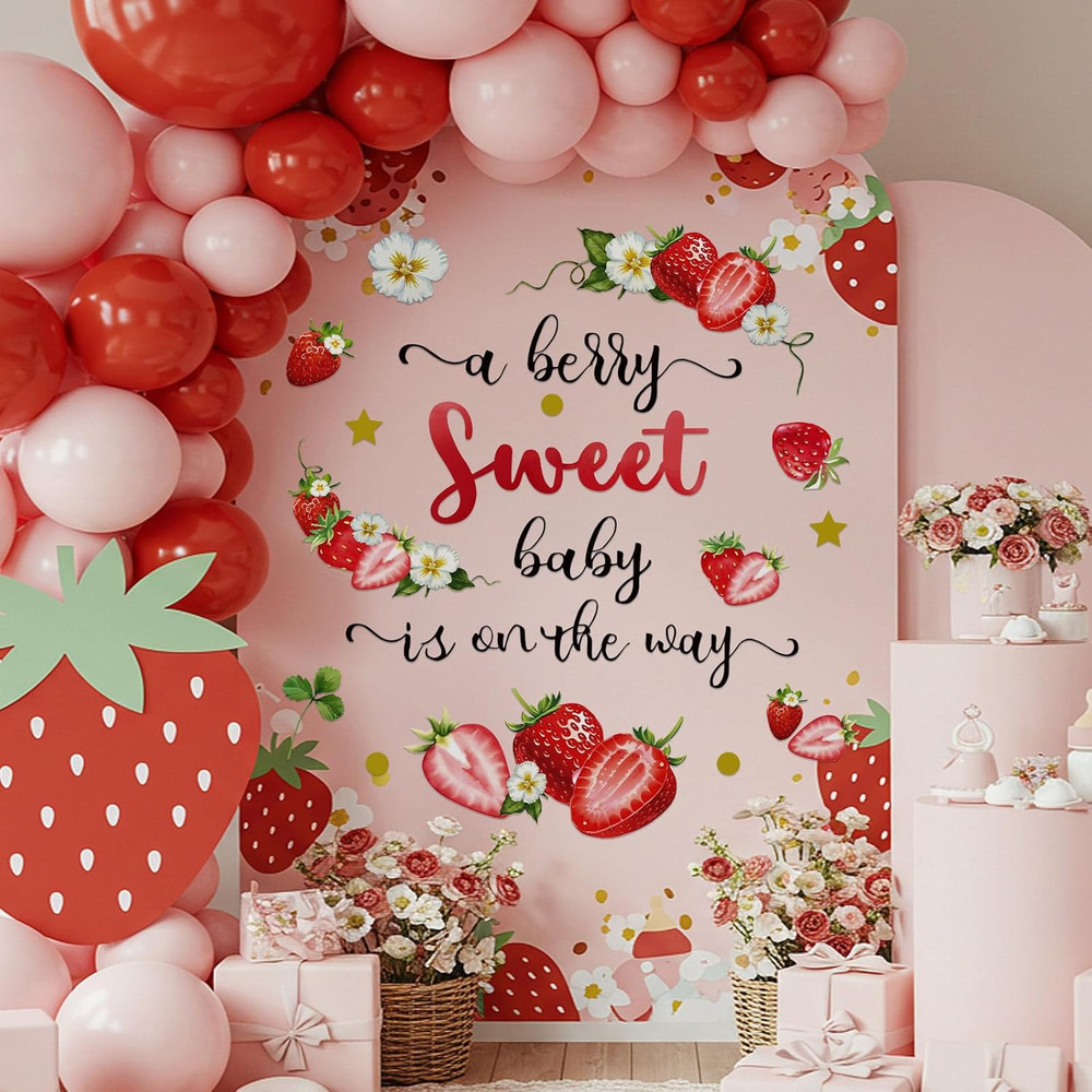Strawberry Baby Shower Decorations, a Berry Sweet Baby Is on the Way Decal Banne