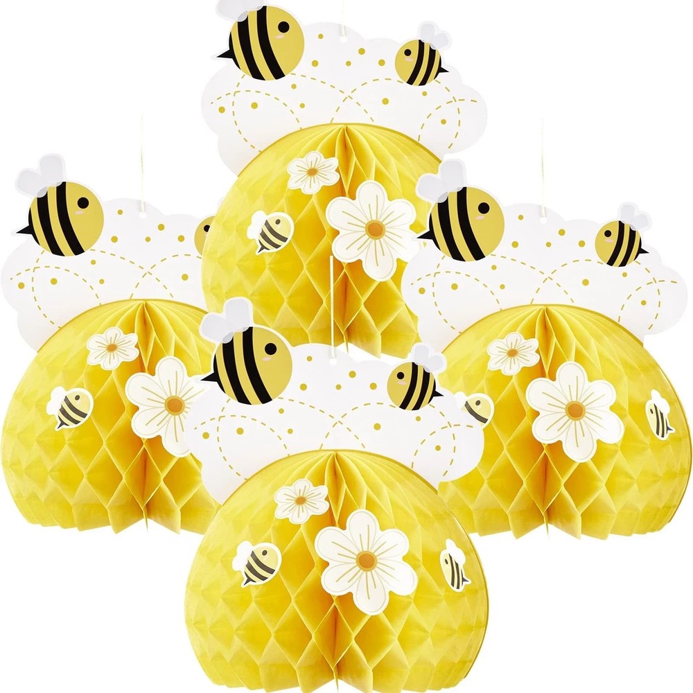 4PCS Honey Bee Honeycomb Centerpieces Decorations Yellow Bee Honeycomb Table
