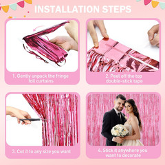 Pink Tinsel Backdrop Foil Fringe Curtains – 2 Packs Door Streamers Backdrop for