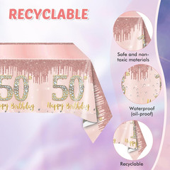 50th Birthday Decorations for Women Rose Gold 50 Years Old Party Tableware Set I