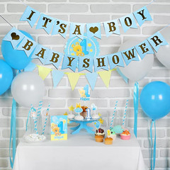 Blue Theme Glittery Letter Birth Announcement Sign Banner Hanging Pennant Decor