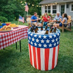 Patriotic Flag Design Plastic Trash Can Slip Cover July 4th 31″H x 71″circ #805