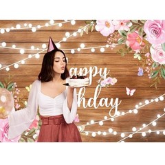 Rustic Wooden Happy Birthday Banner for Women Glitter Lights 5.9 x 3.6 ft Brown