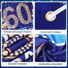 Complete 60th Birthday Decor – Navy Blue & Gold Banner with 18 Balloons Included