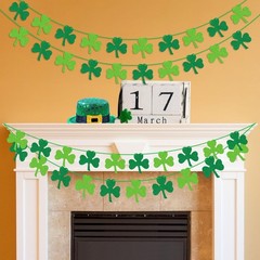 St Patricks Day Decorations 4PCS Felt Shamrock Garland 2 Piece Set, Green