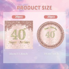 40 PCS Rose Gold 40th Birthday Plates & Napkins Set – Elegant 1986 Party Decor