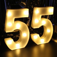 H: 8.26 Inches Light Up Numbers 55 Centerpieces Table Sign, Happy 55th White