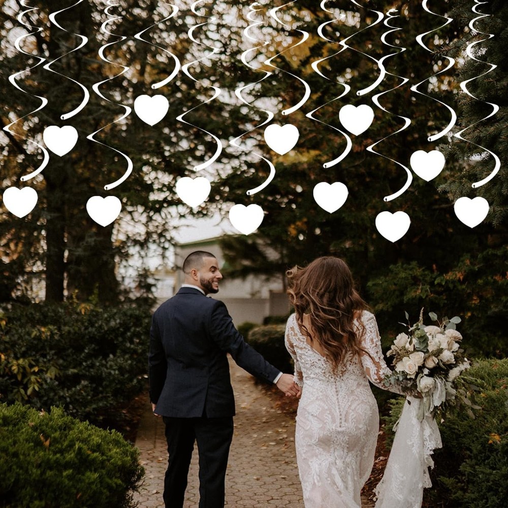 30PCS White Heart Hanging Swirl Decorations Love Heart Streamer for Ceiling W…