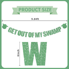 Green Glitter Get Out of My Swamp Banner,No DIY, Pre-Strung Birthday Party Banne