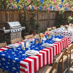 4th of July Party 108″ x 54″ (Rectangular), 250th Anniversary USA Patriotic