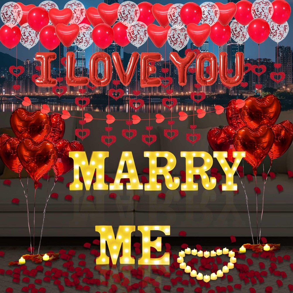 Marry Me Light Up Letters Proposal Decorations, 7Pcs 8.5″ Marry Me Sign, 24Pc…