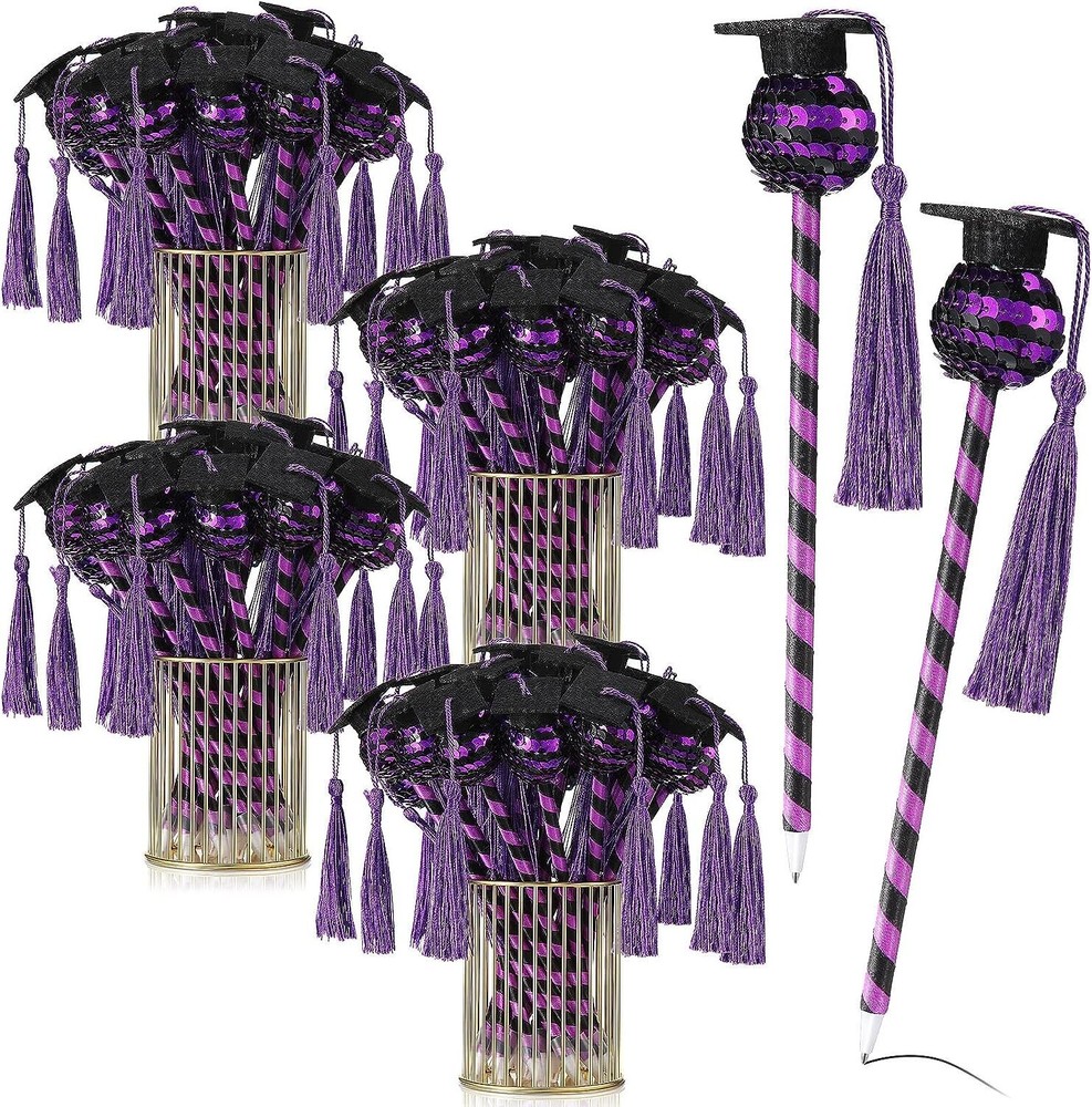 40 Pcs Graduation Cap Ballpoint Pen, Congrats Grad Rollerball Pen Black Purple