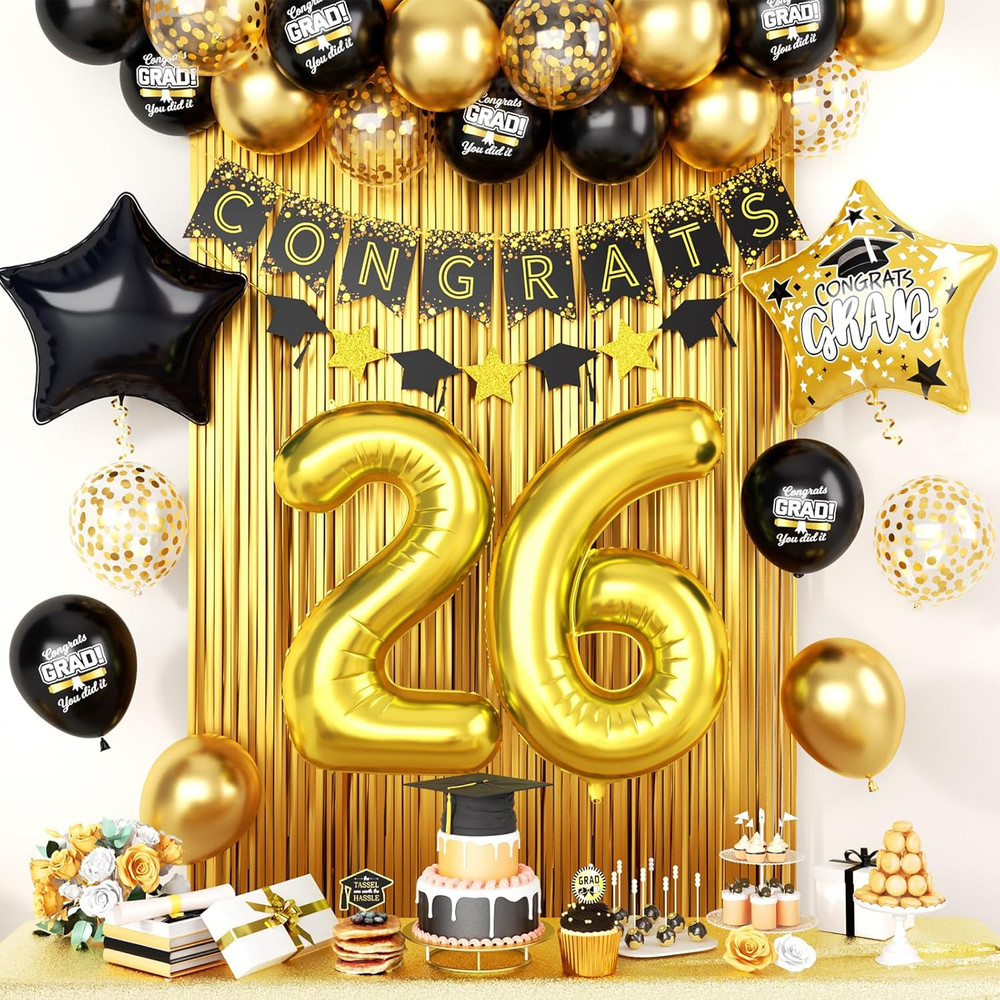Black Gold Graduation Party Decorations, 2026 Graduation Decorations with Gold 2